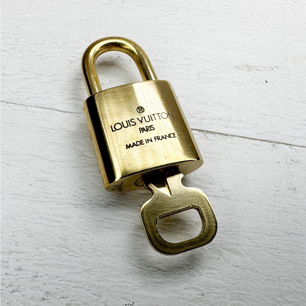 Louis Vuitton Gold Tone Padlock & Key Set #317 Made in France Authentic - Picture 5 of 6